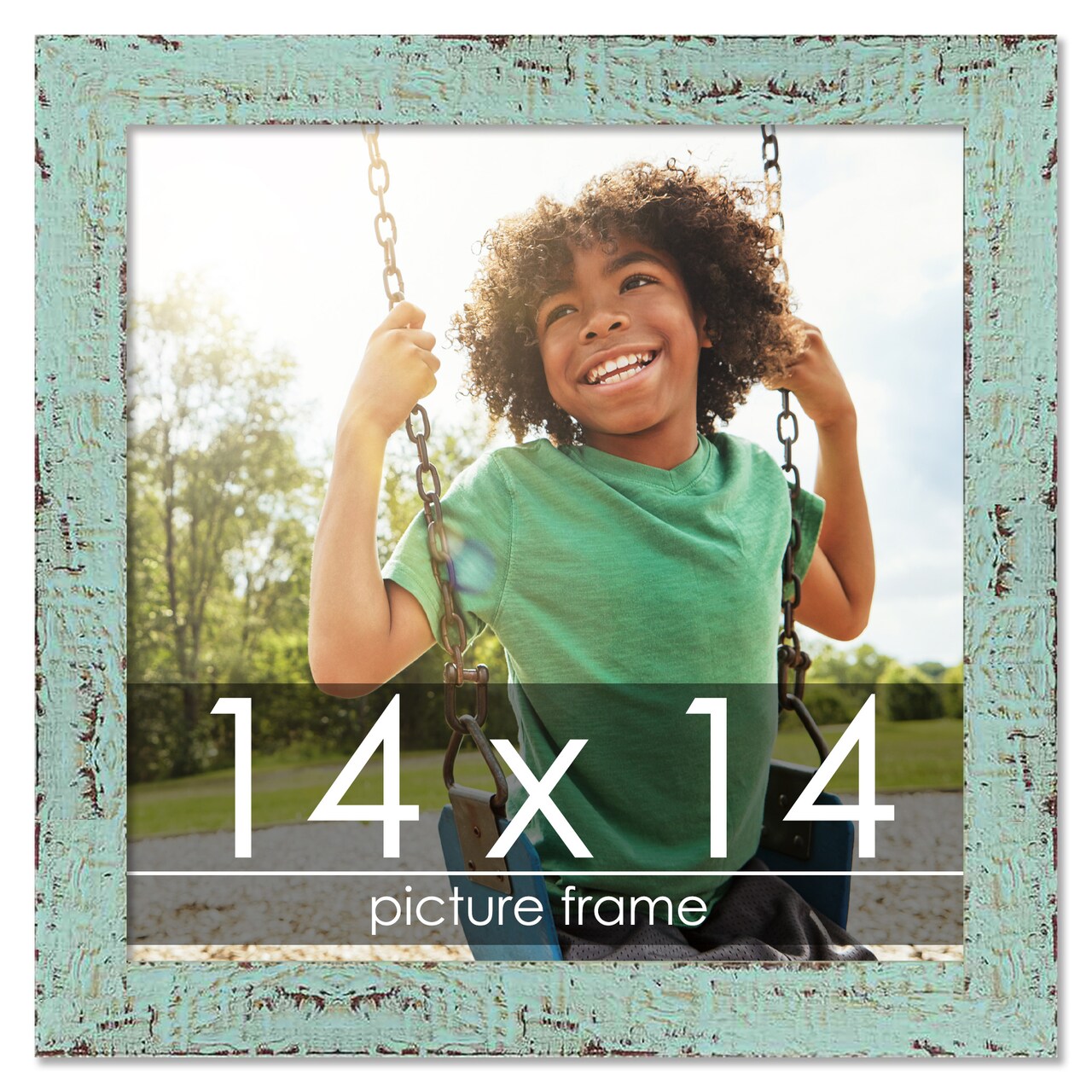 Square Shabby Chic Green Picture Frame - UV Acrylic, Foam Board Backing, Hanging Hardware